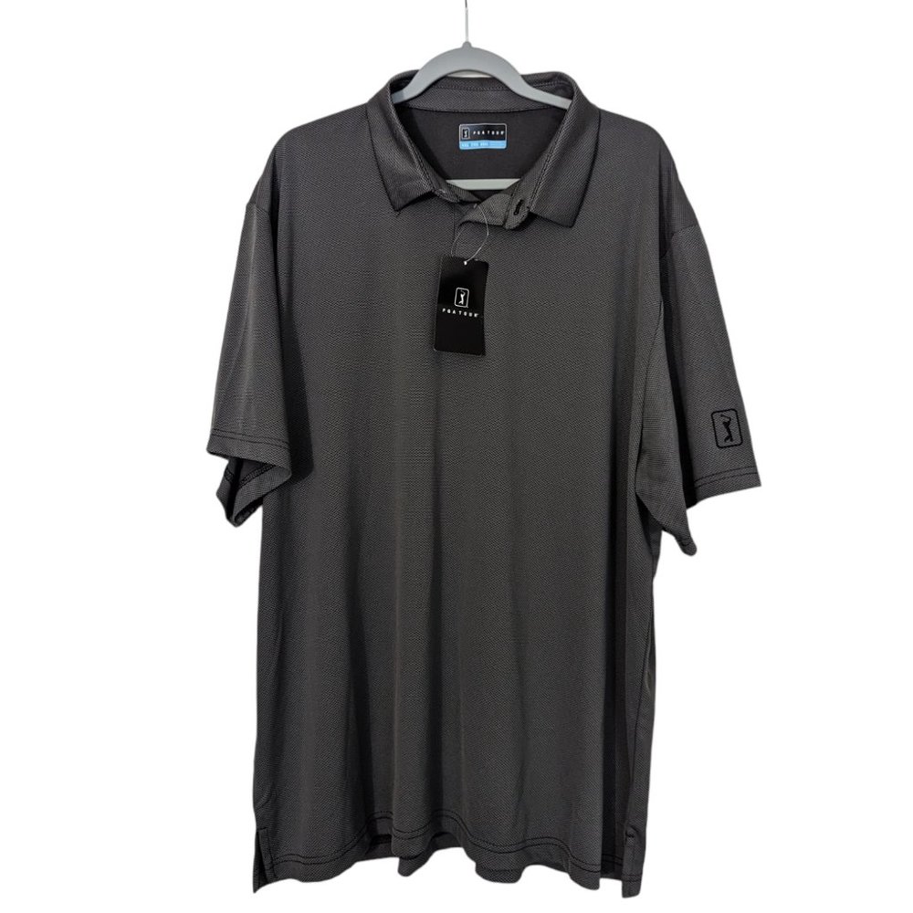 Men's NWT PGA Tour Airflux short sleeve golf polo shirt, grey, size XXL
